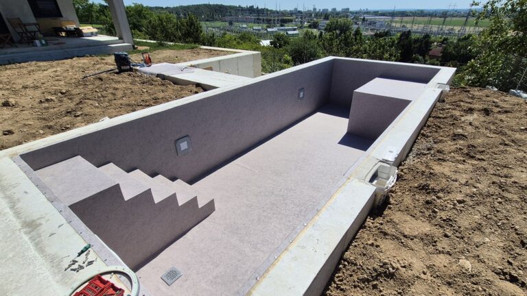 Murovaný bazén s fóliou HAOGENPLAST Stoneflex Ivory 3D